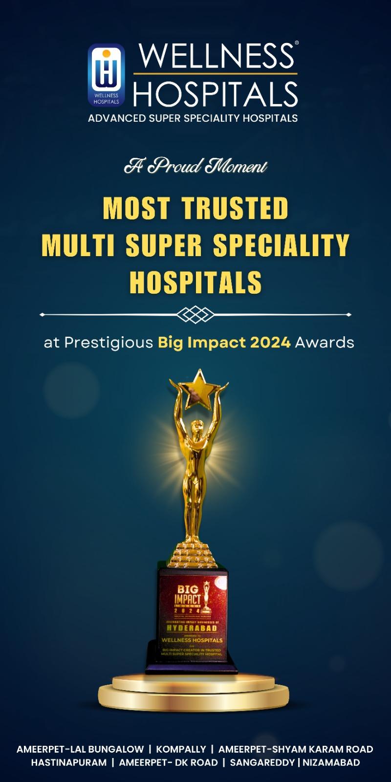 Most Trusted Multi Super Speciality Hospital — award certificate awarded to Wellness Hospitals